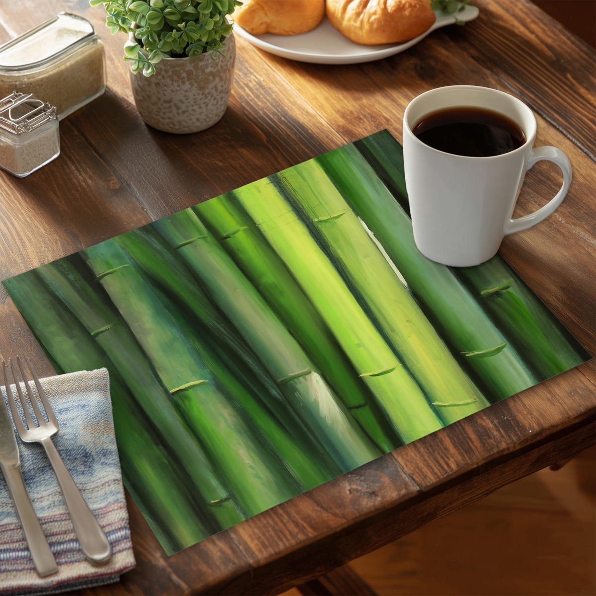 Picture of Begin Home Decor CPPM1418K7RLQG 14 x 18 in. Green Bamboo Polyester Placemat - Asian Green Bedroom Decor