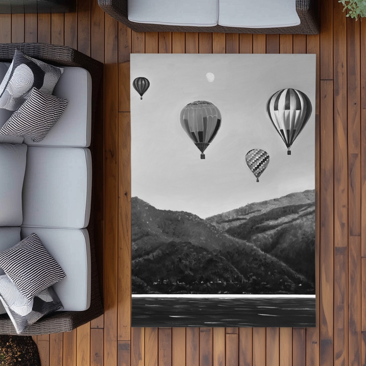 C1ROAR46WLK7BW 4 x 6 ft. Air Balloon Landscape - Gray Man Cave Outdoor Area Rug - Rectangle