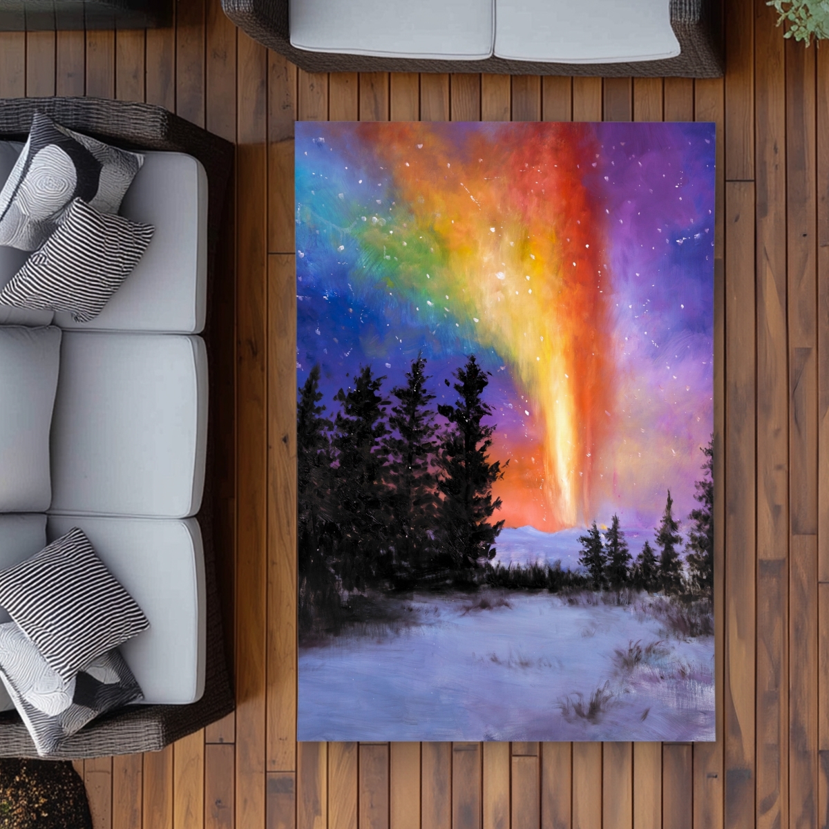 C1ROAR46ASYU33 4 x 6 ft. Aurora Borealis in the Forest Rug - Home Decor - Rectangle