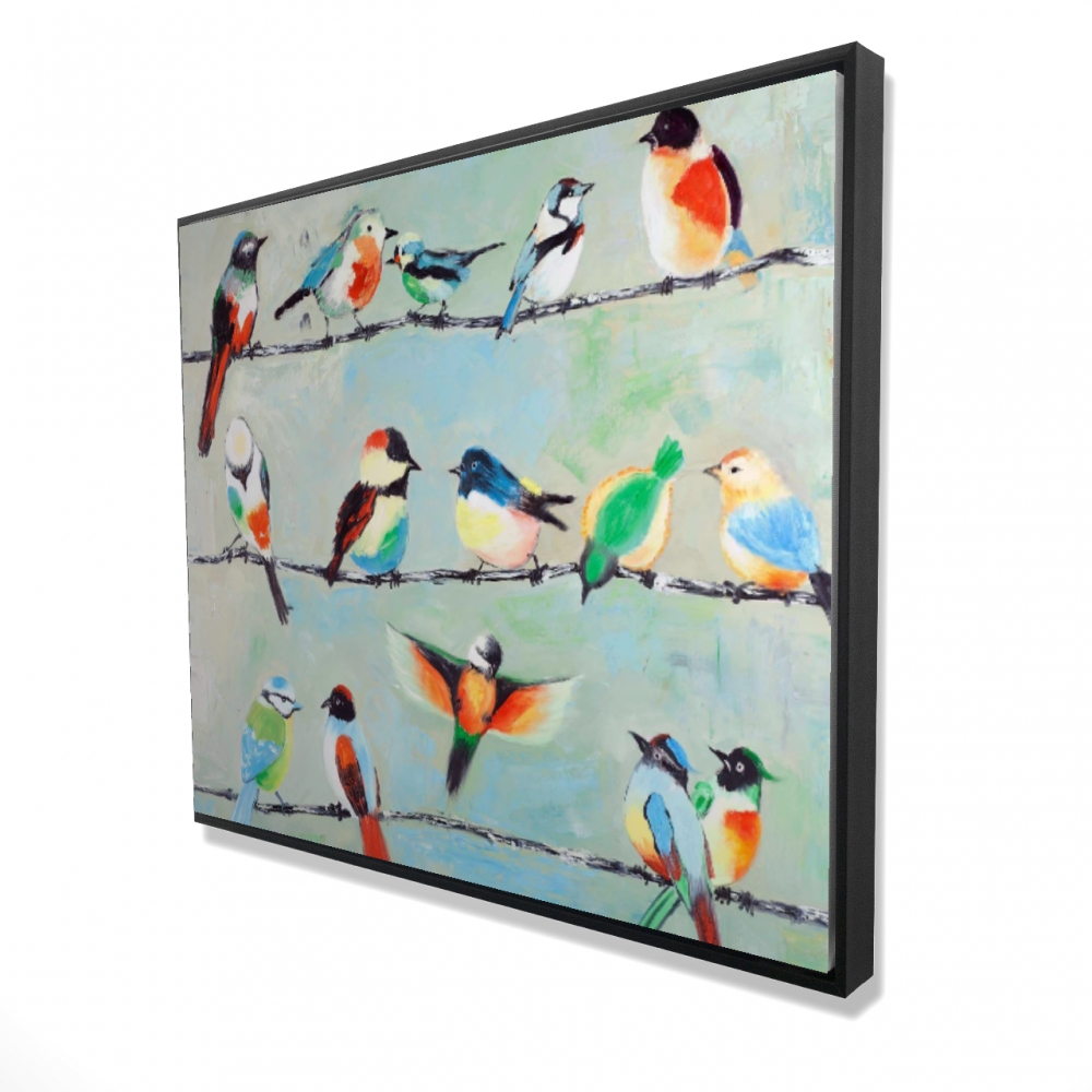 2081-4860-AN229 48 x 60 in. Small Abstract Colorful Birds - Framed Canvas Office Decor