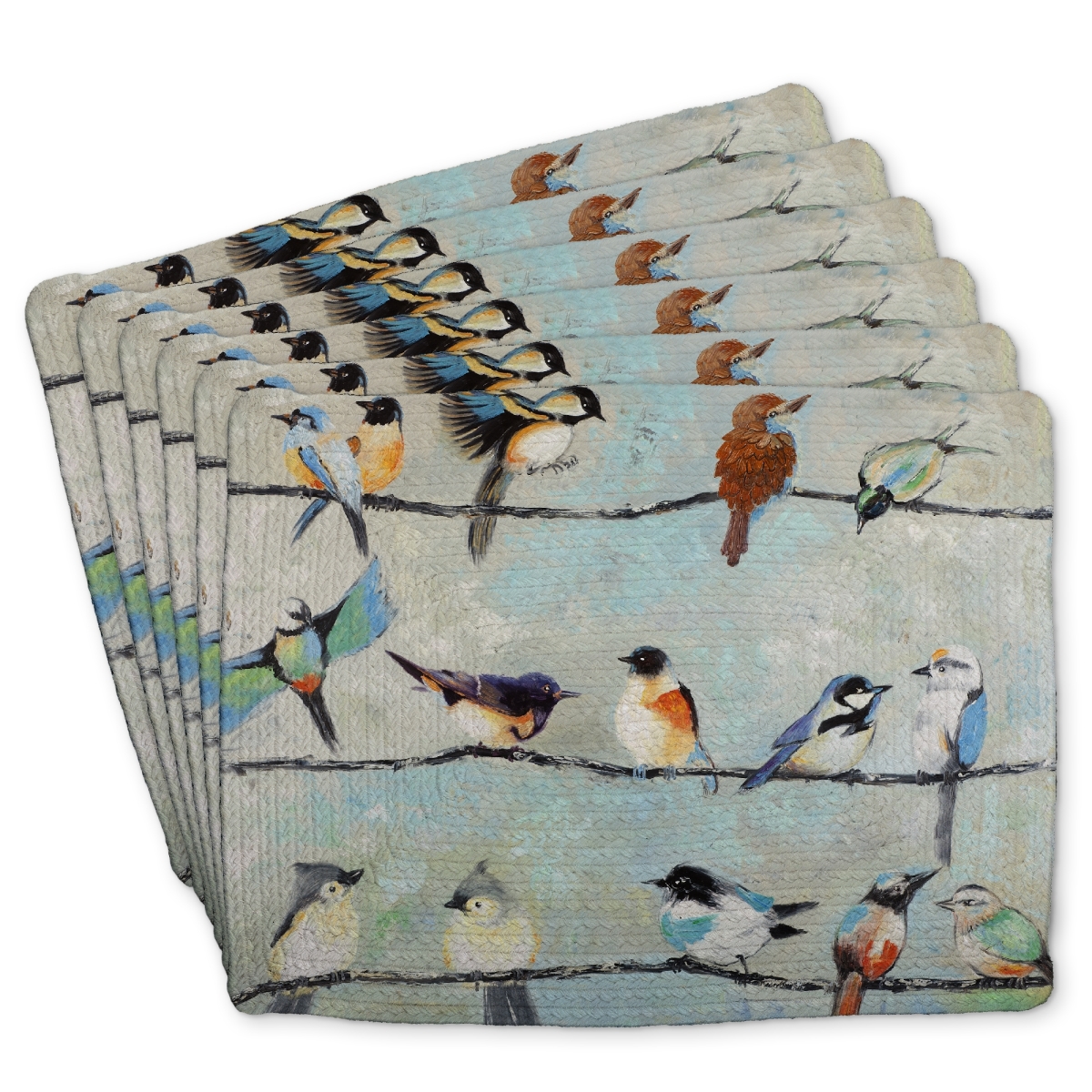 Picture of Begin Home Decor C6BP1418H4TY1P 14 x 18 in. Small Colorful Birds Braided Polyester Placemat - Home Decor - Set of 6