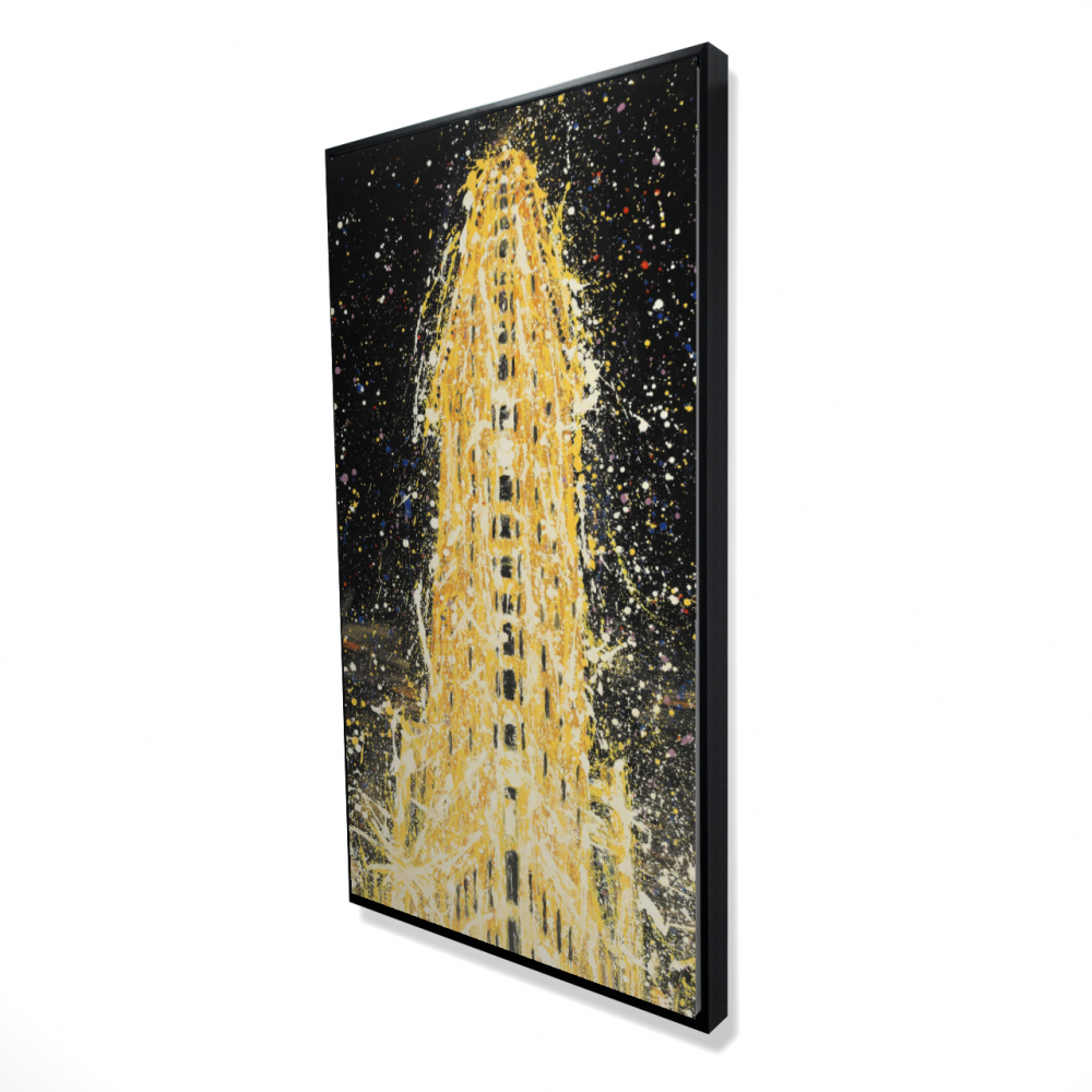 2081-4824-CI304 24 x 48 in. Abstract Flatiron Building - Office Black Framed Canvas Art