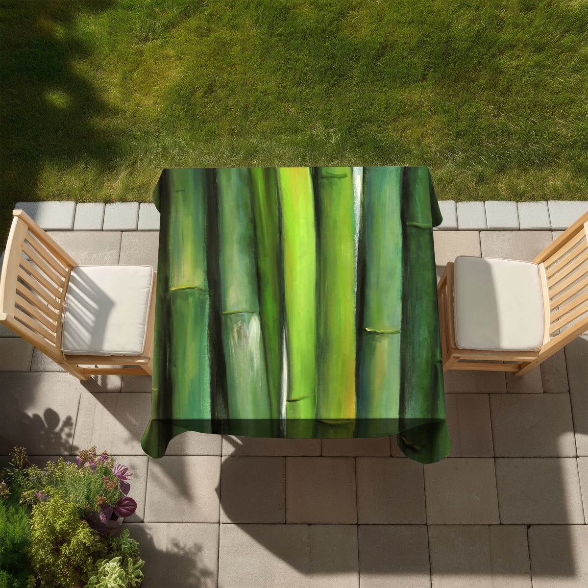 Picture of Begin Home Decor C1TC5858UFXMWQ 58 x 58 in. Green Bamboo Tablecloth - Floral Botanical Indoor Outdoor Decor