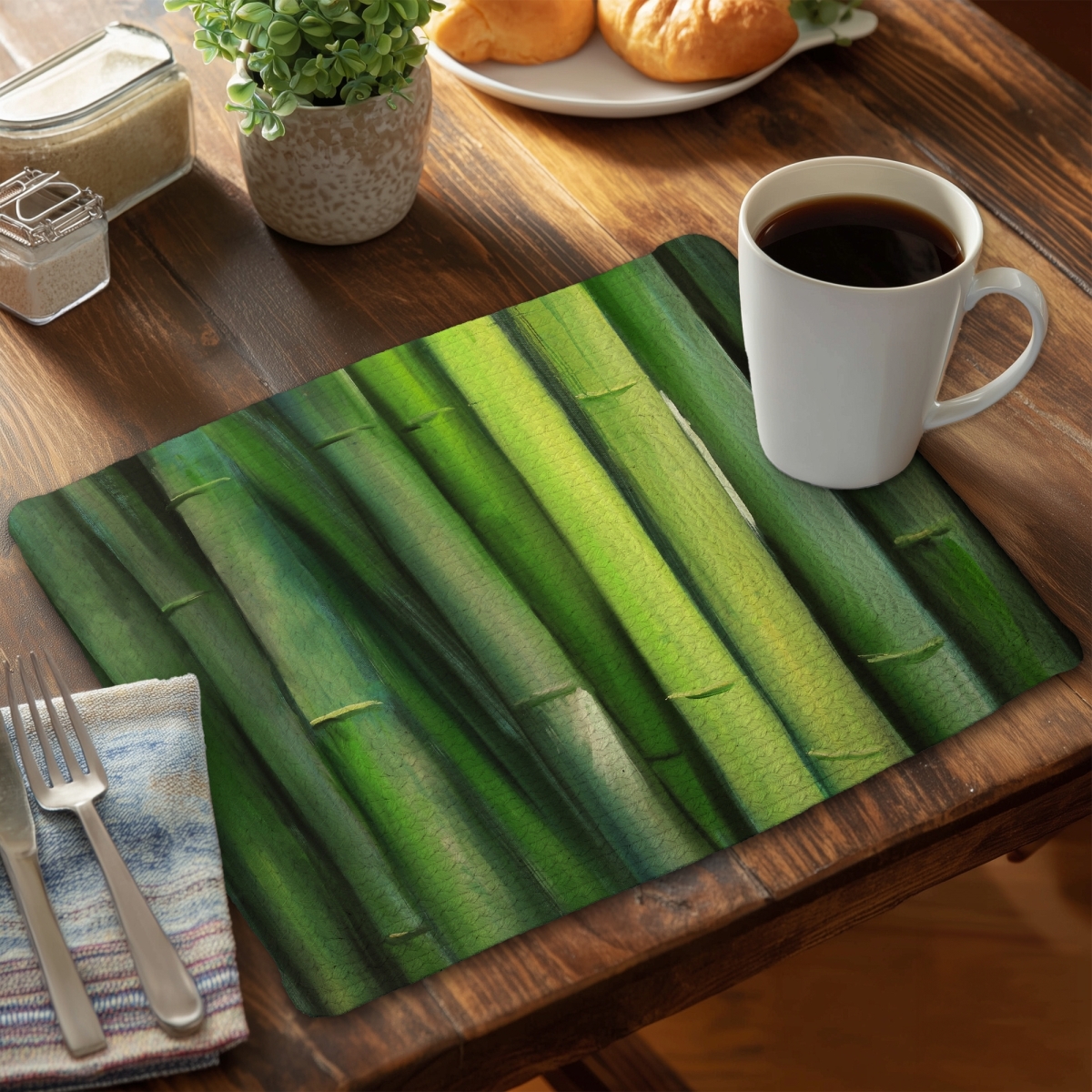 Picture of Begin Home Decor CBPM14184EYZHT 14 x 18 in. Green Bamboo Botanical Braided Placemat - Home Decor