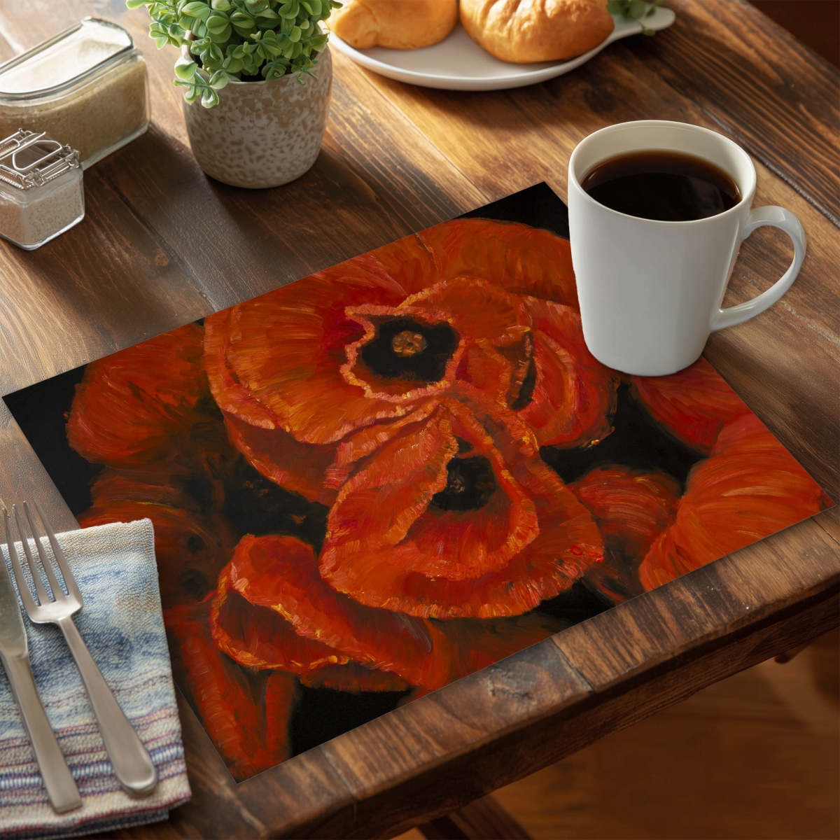 Picture of Begin Home Decor C4PP1418CFL4BH 14 x 18 in. Poppy Bouquet - Polyester Placemat for Home Decor - Stylish Table - Set of 4