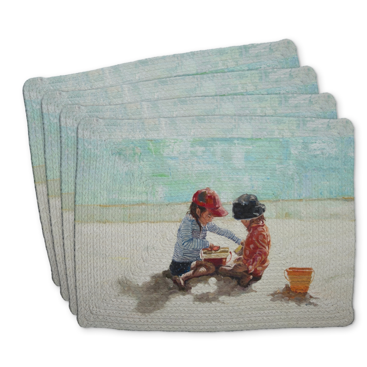 Picture of Begin Home Decor C4BP1418NVGAIB 14 x 18 in. Little Girls At the Beach Braided Polyester Placemat - Home Decor - Set of 4
