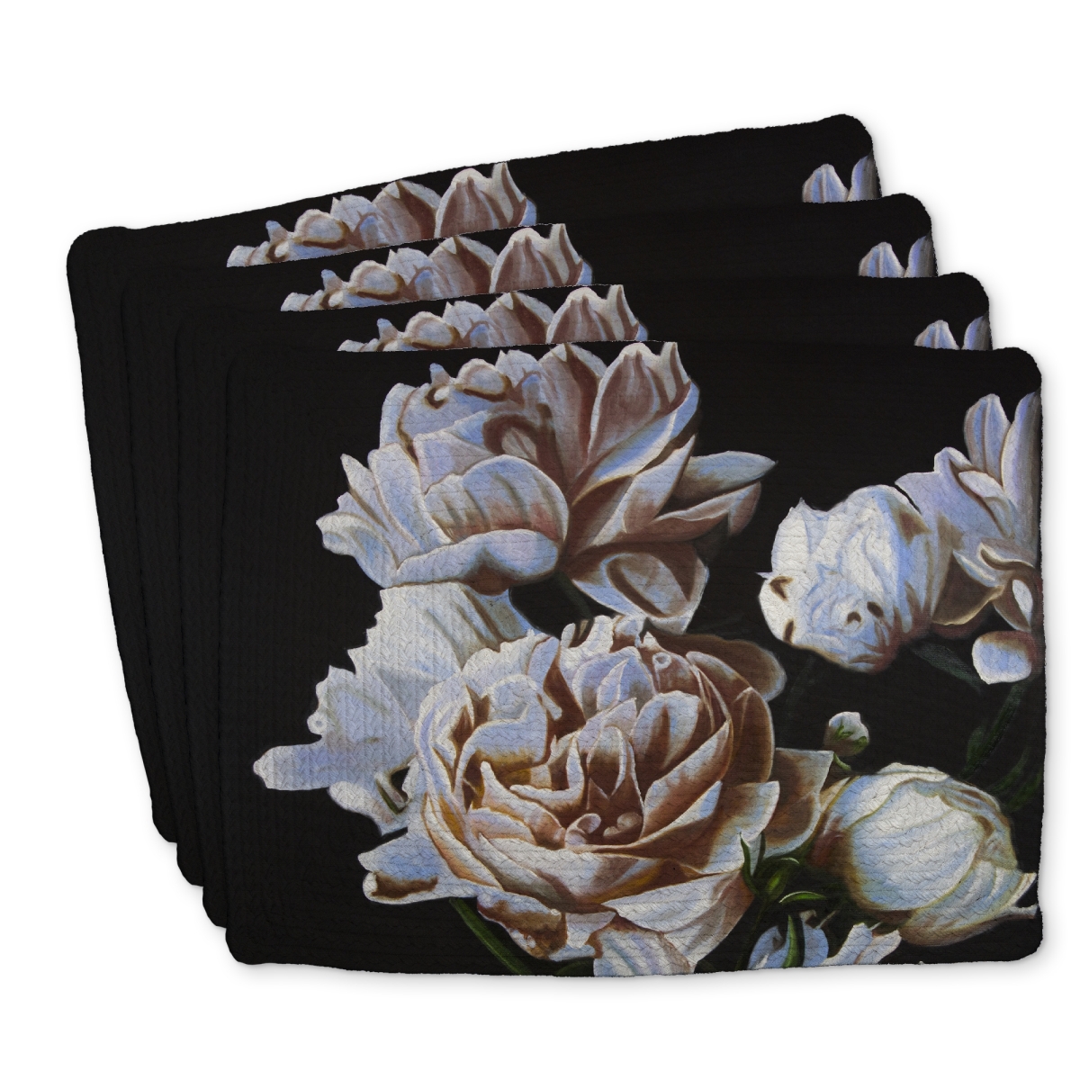 Picture of Begin Home Decor C4BP1418GYUDPR 14 x 18 in. Peonies Braided Polyester Placemat - Stylish Home Decor - Set of 4