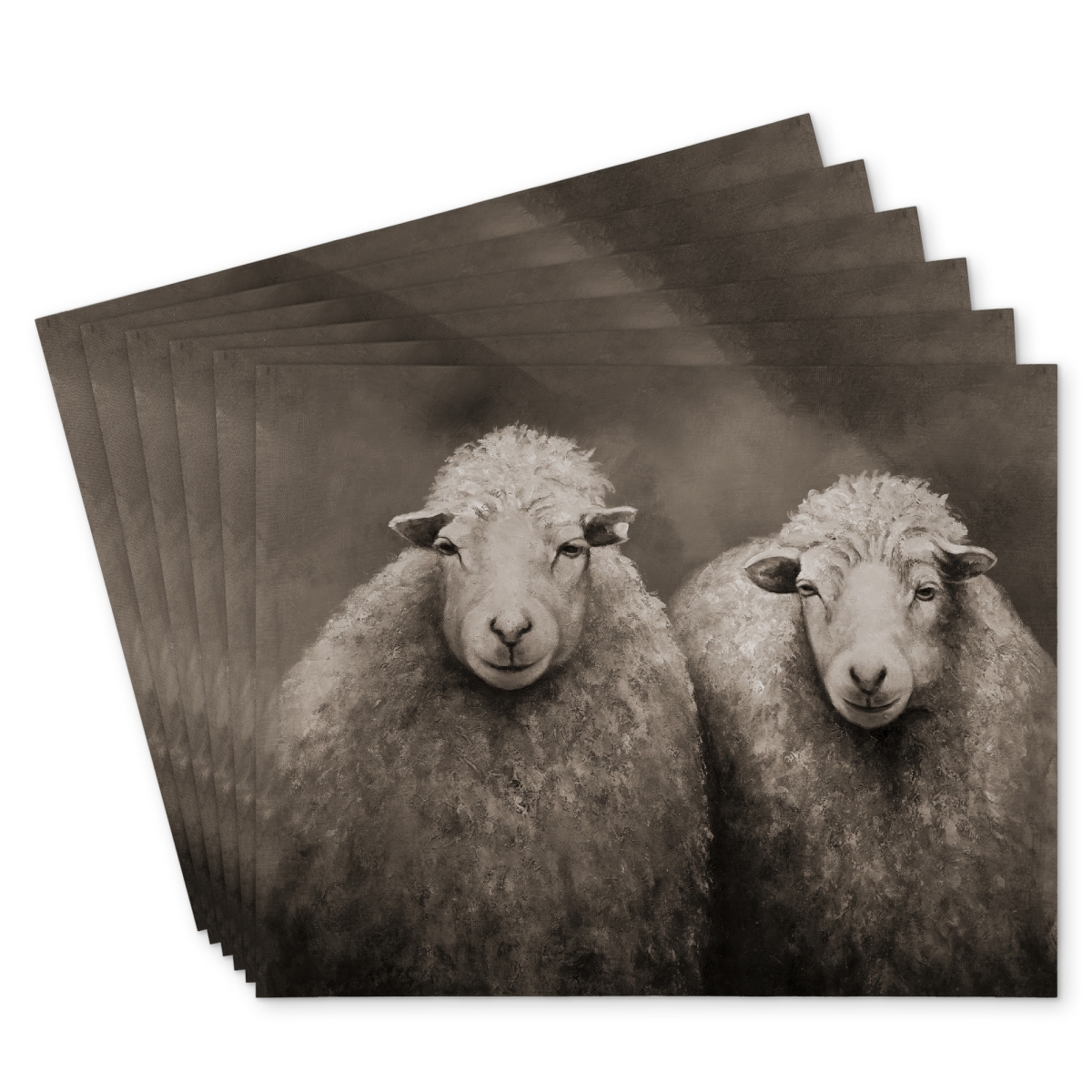 Picture of Begin Home Decor C6PP1418TSO2MO 14 x 18 in. Sheep Sepia Polyester Placemat - Stylish Home Decor Accessory - Set of 6