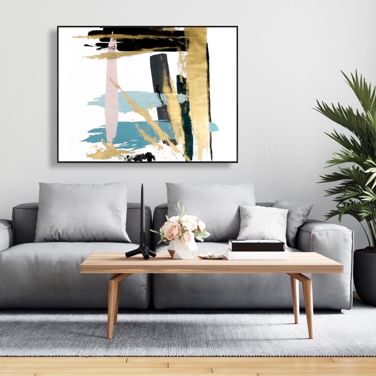 C1FC3648855Q1M 36 x 48 in. Pastel Stroke - Modern Shapes Framed Canvas for Home Decor
