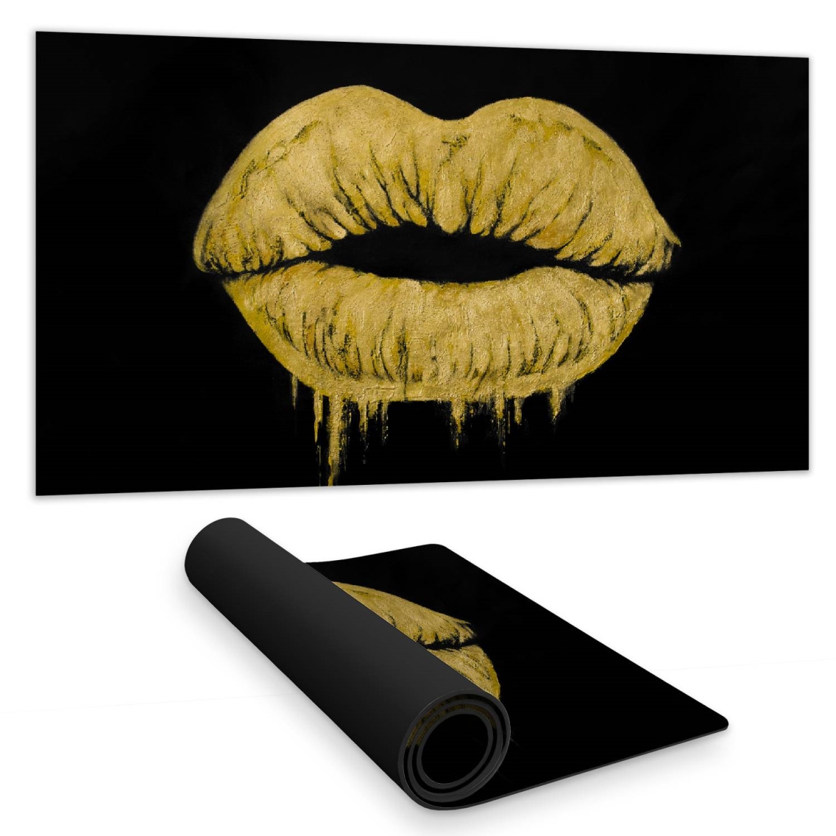 C1DM1531KHHRBZ 16 x 32 in. Golden Lips Black Minimalist Desk Mat - Home Decor Essential