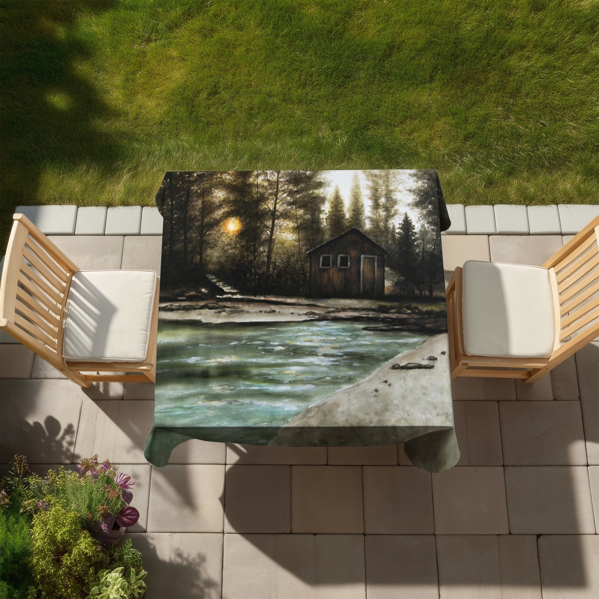 Picture of Begin Home Decor C1TC58586NFG3G 58 x 58 in. Cabin in the Forest Tablecloth - Rustic Trees Landscapes Decor