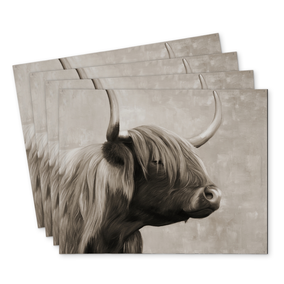 Picture of Begin Home Decor C4PP1418ACCW18 14 x 18 in. Beautiful Highland Cattle Sepia Polyester Placemat - Home Decor - Set of 4
