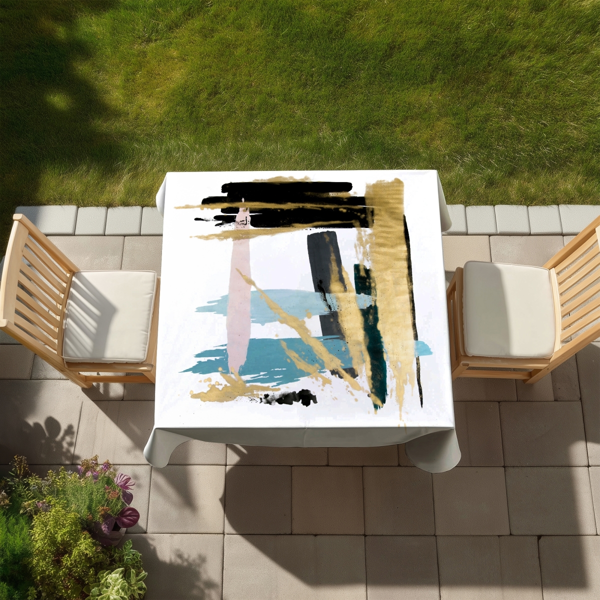 Picture of Begin Home Decor C1TC5858GLUY68 58 x 58 in. Pastel Stroke Tablecloth - Modern Shapes Indoor & Outdoor Decor