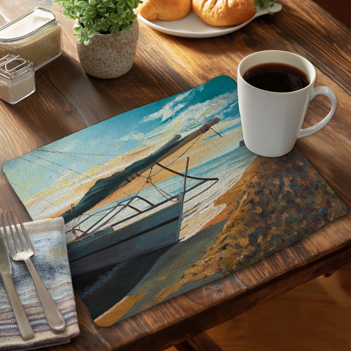 Picture of Begin Home Decor C4BP1418CPPEIY 14 x 18 in. Peaceful Seaside Braided Polyester Placemat for Home Decor - Set of 4