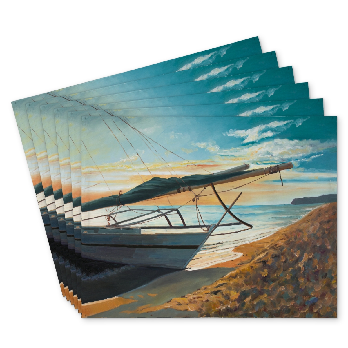 Picture of Begin Home Decor C6PP14183JQU14 14 x 18 in. Peaceful Seaside Polyester Placemat for Home Decor - Stylish Dining - Set of 6