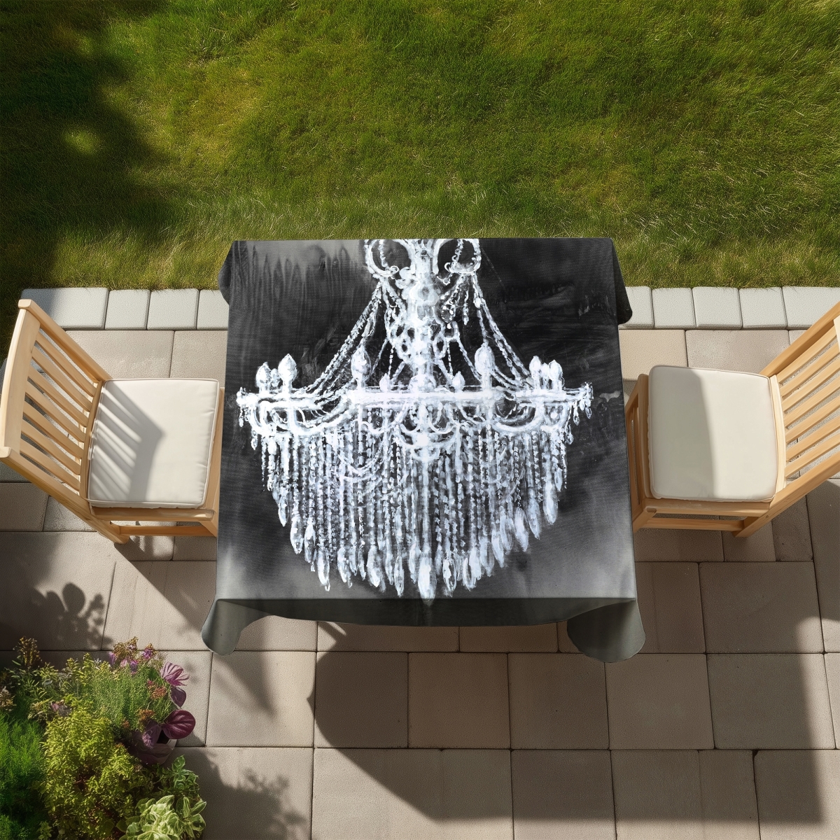 Picture of Begin Home Decor C1TC5858UDD3DY 58 x 58 in. Big Glam Chandelier Tablecloth - Indoor & Outdoor Home Decor