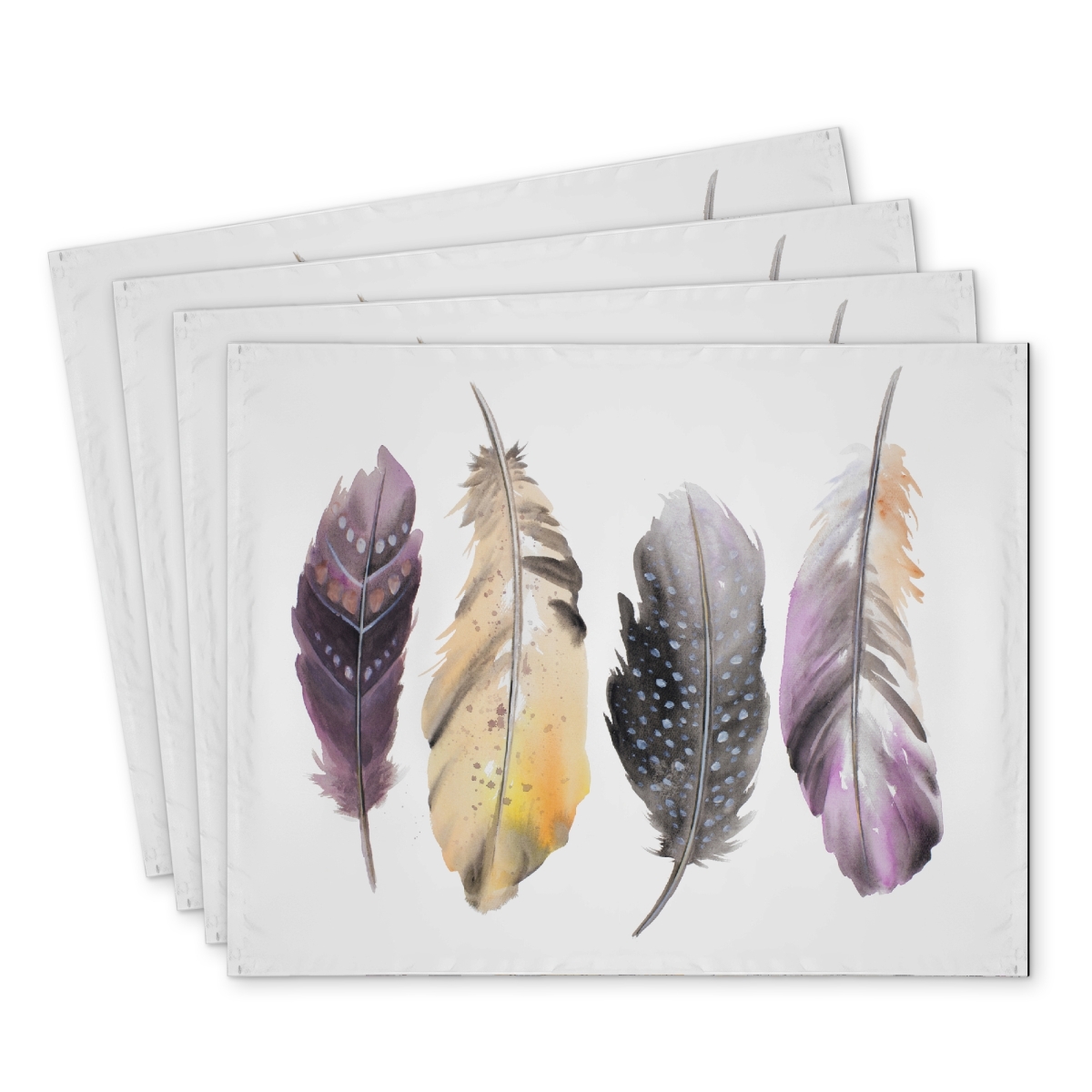 Picture of Begin Home Decor C4PP1418ZWID6O 14 x 18 in. Bohemian Feather Set - Polyester Placemats for Home Decor - Set of 4