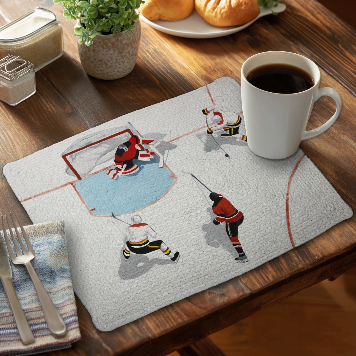 Picture of Begin Home Decor CBPM141838QYFS 14 x 18 in. Eventful Hockey Game Braided Polyester Placemat - Home Decor