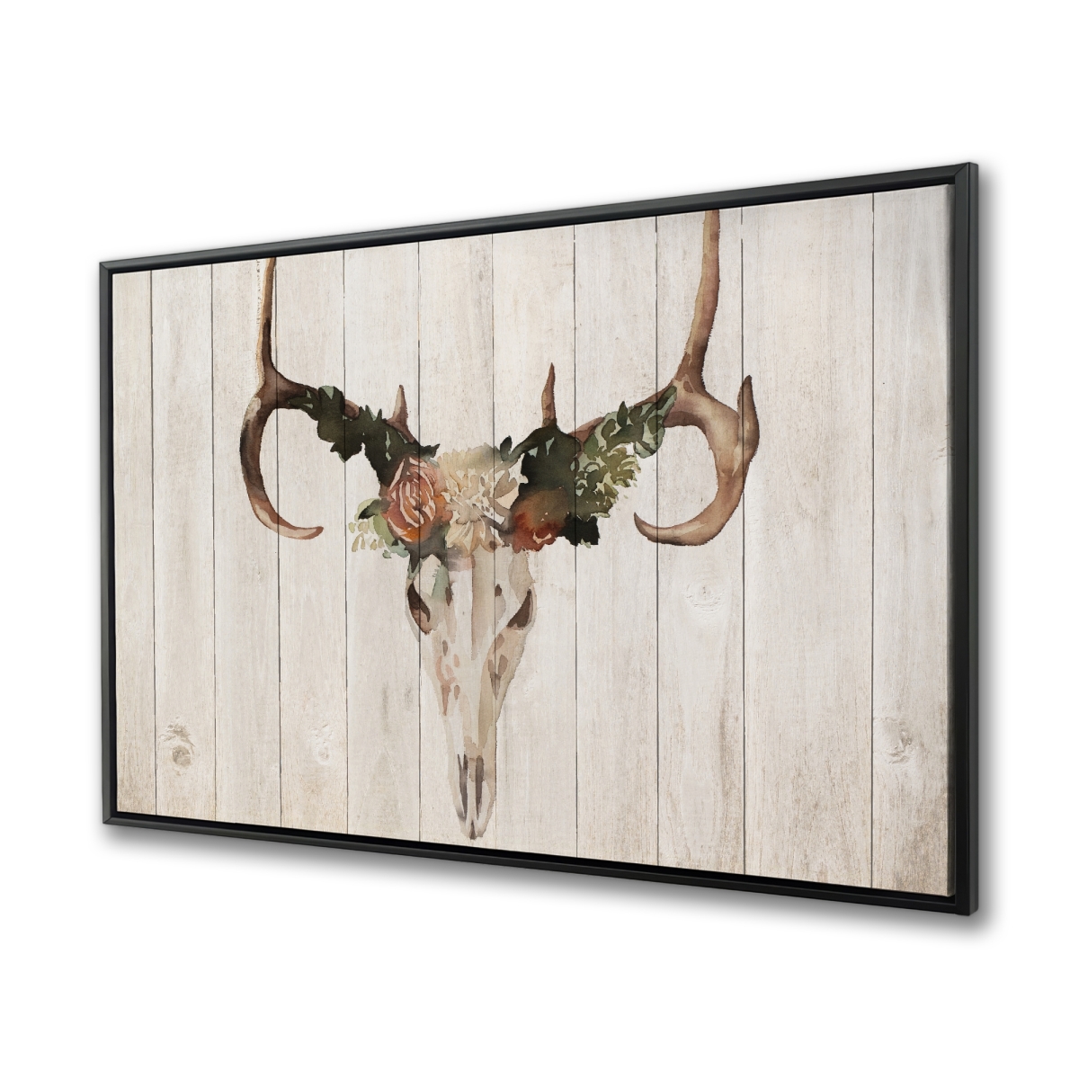 C1FC3648CNZ1S4 36 x 48 in. Mule Deer Skull with Roses - Rustic Framed Canvas Decor