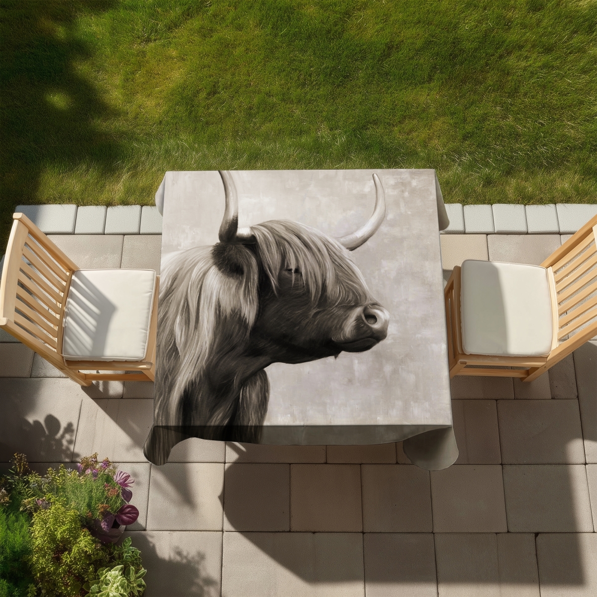 Picture of Begin Home Decor C1TC5858CQFRUS 58 x 58 in. Rustic Beige Tablecloth - Highland Cattle Sepia for Home Decor