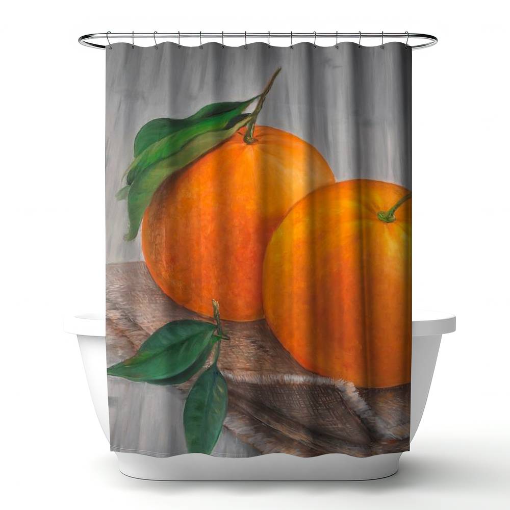 4240-7174-GA62 71 x 74 in. Two Oranges Hyperrealist Shower Curtain - Brown Kitchen Decor