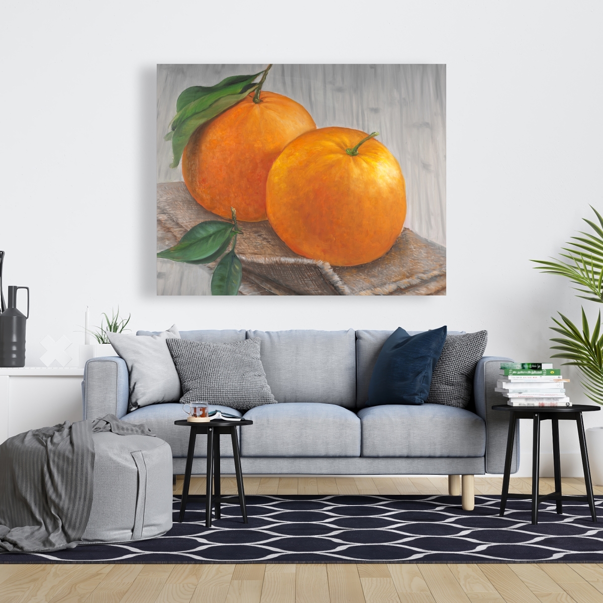 C1RC4860VOMZUV 48 x 60 in. Two Oranges - Gray Hyperrealist Canvas for Home Decor