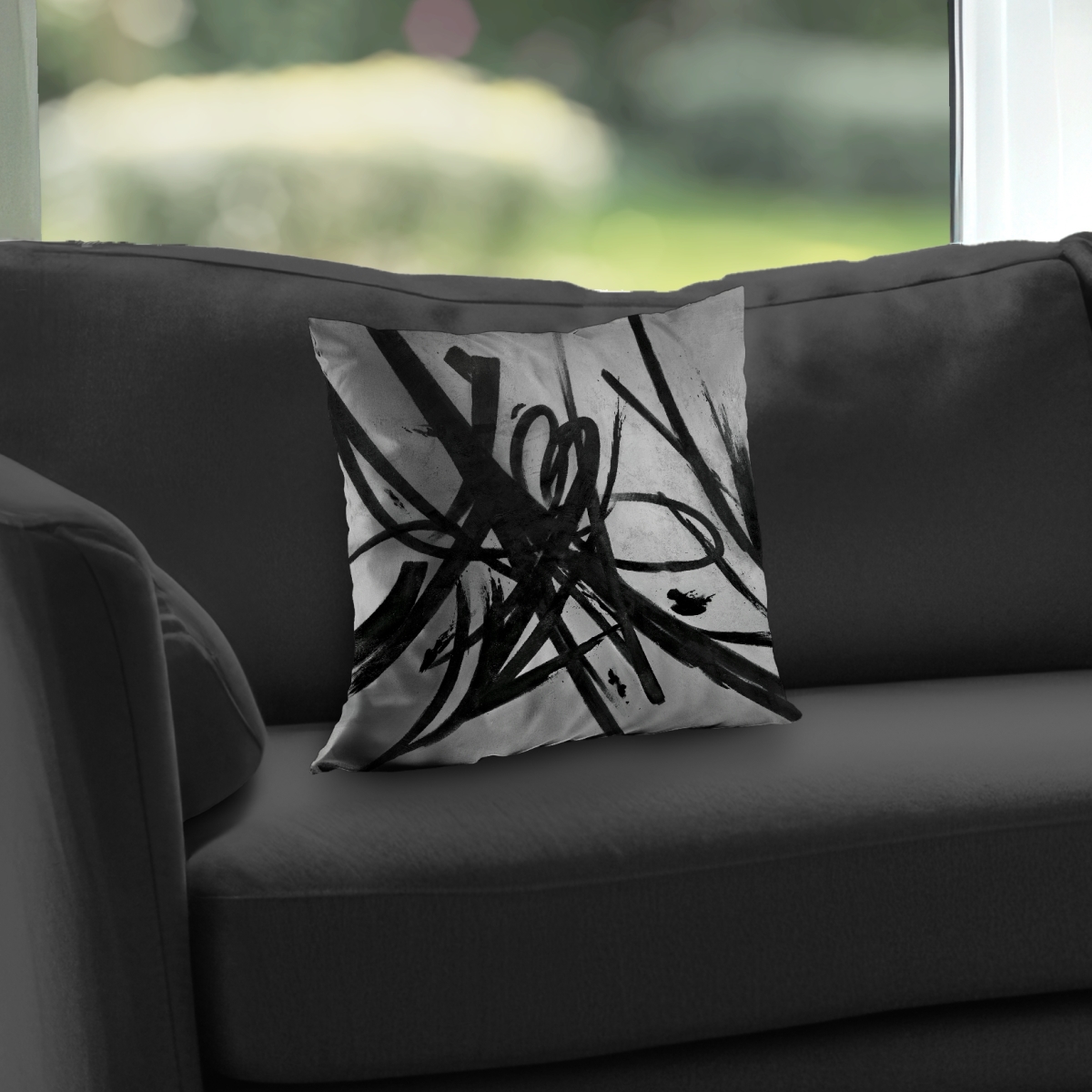 C1PT14143J4L7C 14 x 14 in. Circular Strokes Gray Modern Poly Twill Throw Pillow - Home Decor