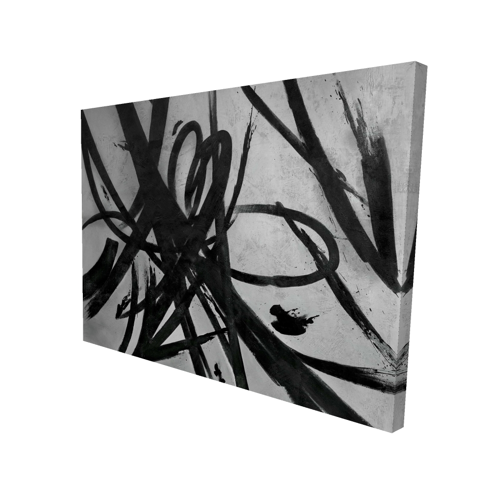 2080-3648-AB116 36 x 48 in. Circular Strokes - Modern Black Canvas for Home Decor