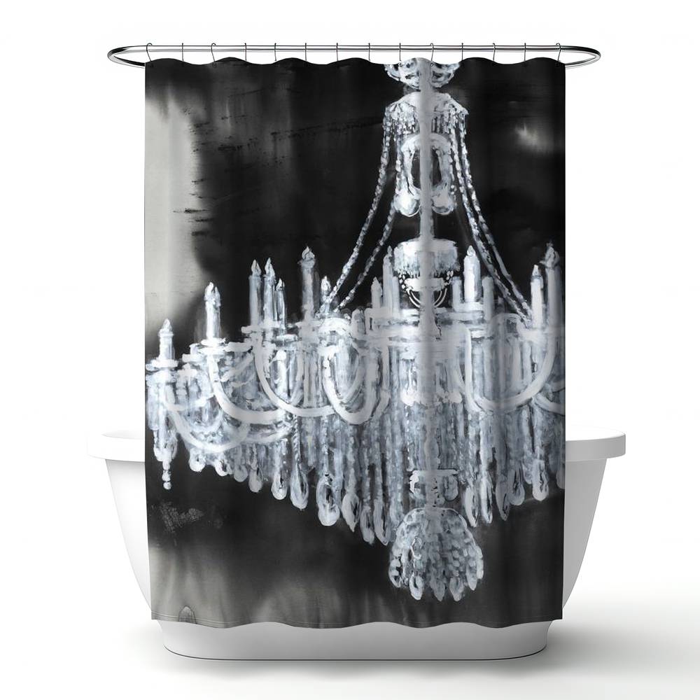 4240-7174-SL16 71 x 74 in. Glam Chandelier Blue Still Life Shower Curtain - Home Decor