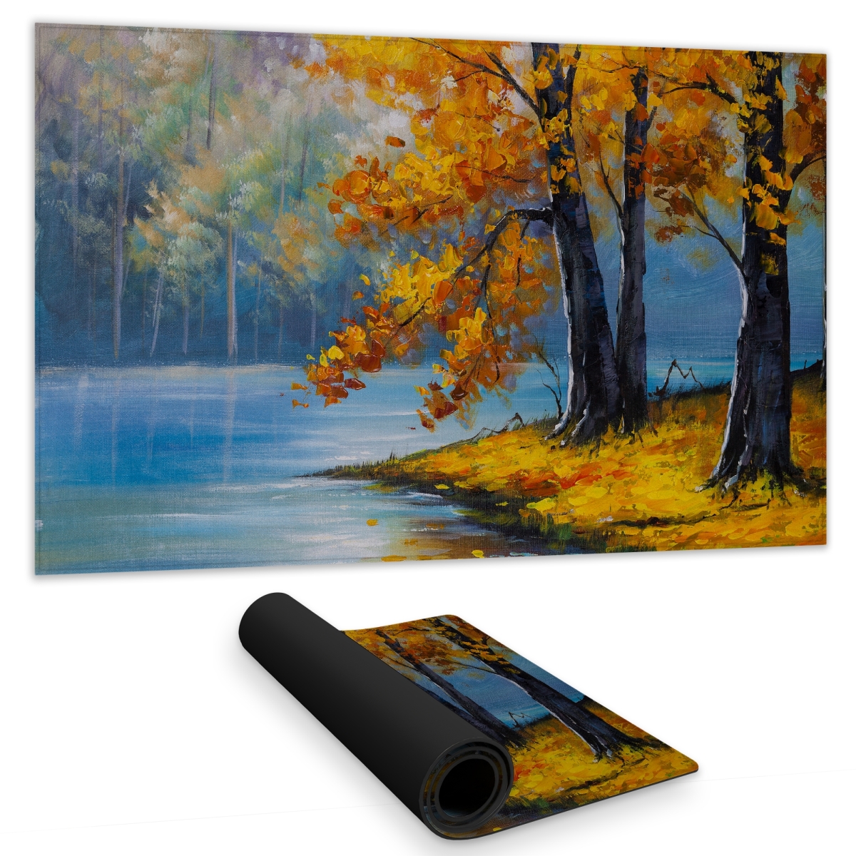 C1DM14242SQ5WP 14 x 24 in. Two Trees By the Lake - Orange Trees Gaming Mat for Home Decor