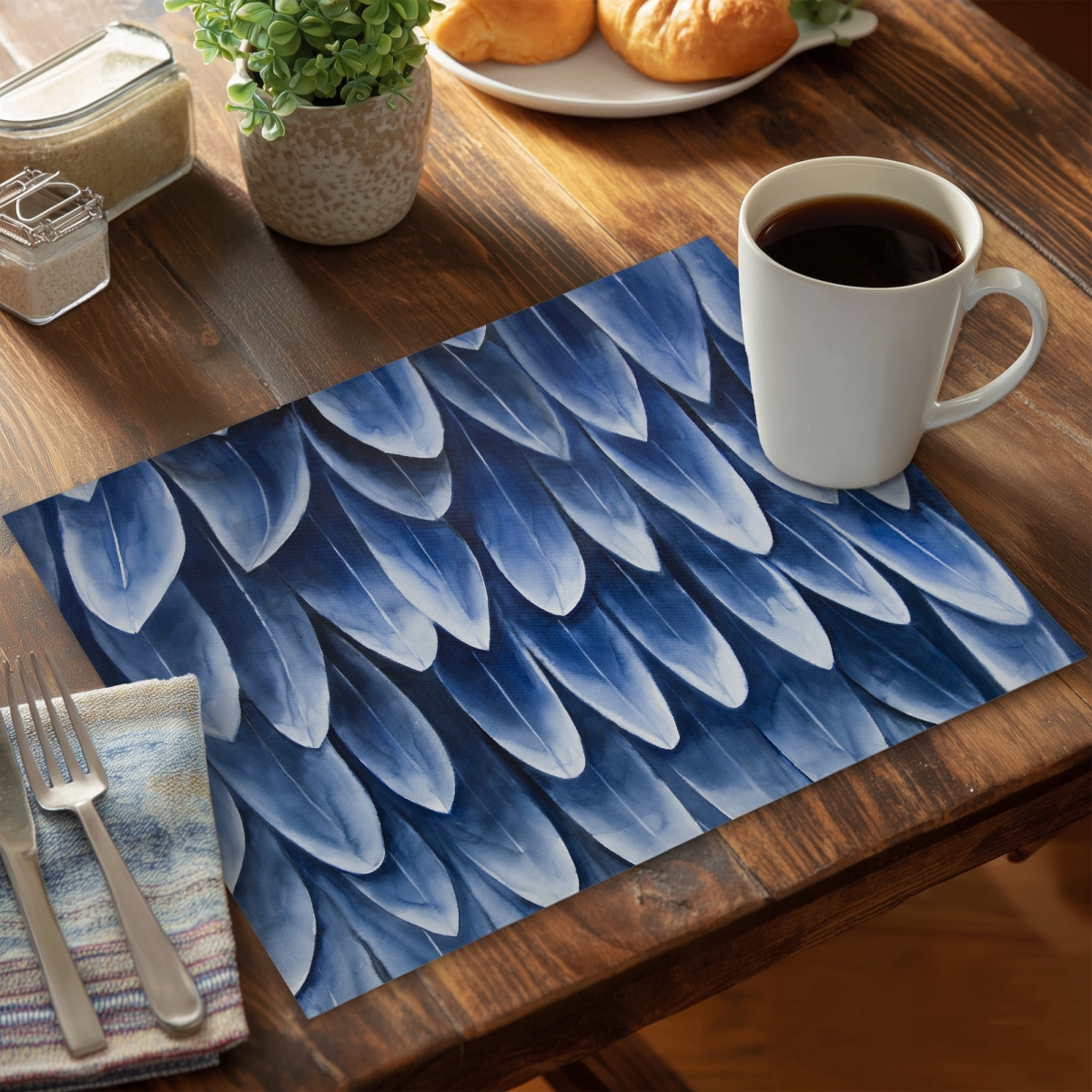 Picture of Begin Home Decor C4PP14182L5IE3 14 x 18 in. Plumage Blue Polyester Placemat - Stylish Home Decor Accessory - Set of 4