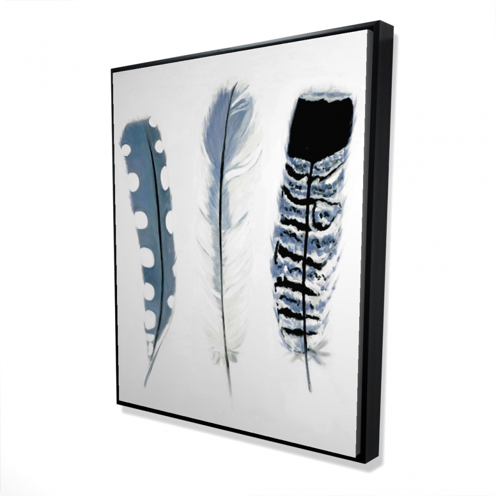 2081-6048-AN243 48 x 60 in. Delicate Blue Feathers - Bohemian Framed Canvas Home Decor