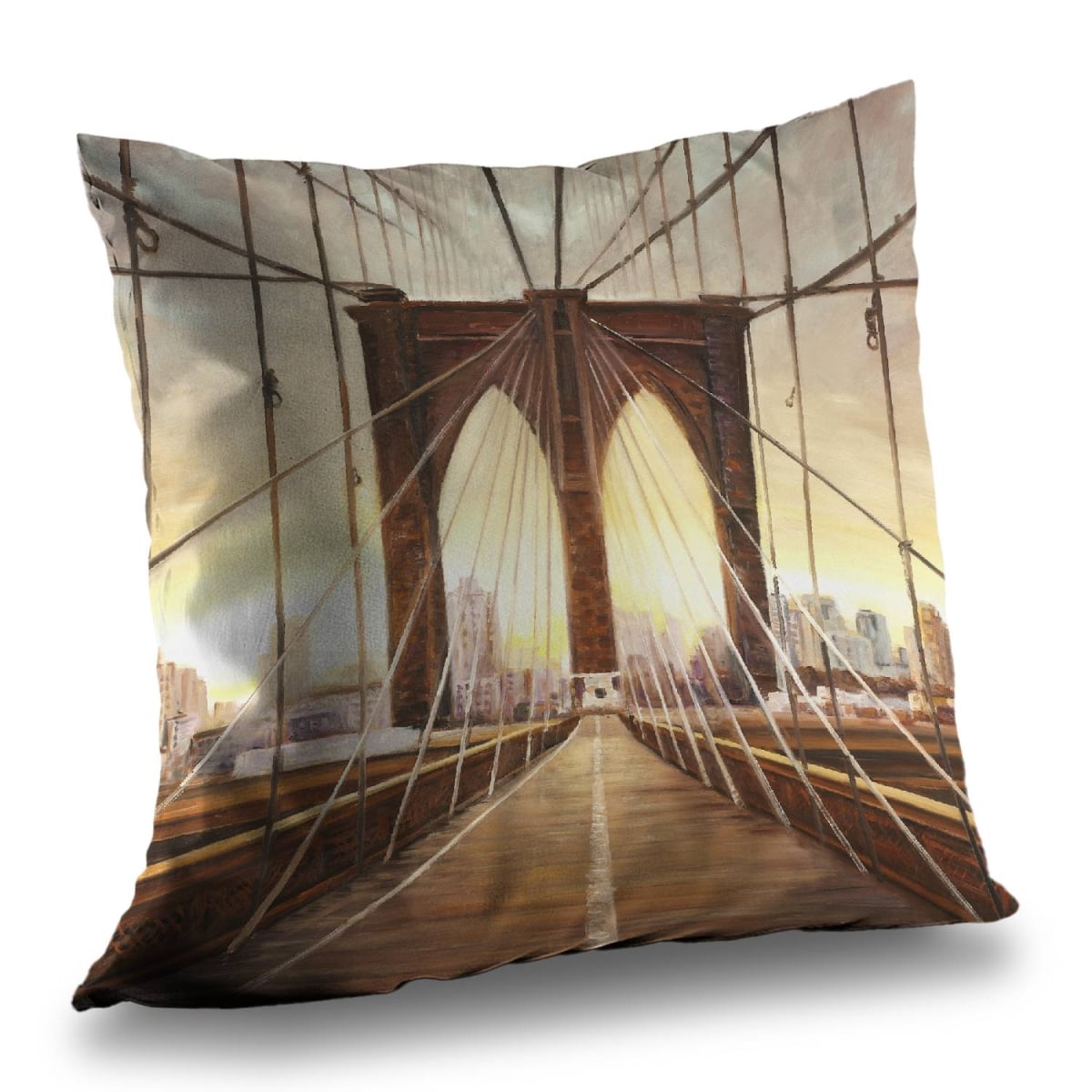 C1PT14140WS3L4 14 x 14 in. Sunset on the Brooklyn Bridge Throw Pillow - Home Decor Accent