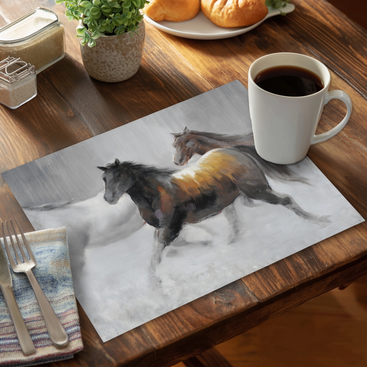 Picture of Begin Home Decor C4PP14180VA899 14 x 18 in. Herd of Wild Horses Polyester Placemat - Home Decor Accent - Set of 4