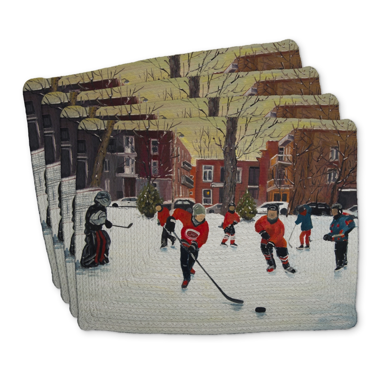 Picture of Begin Home Decor C4BP1418YT3BVQ 14 x 18 in. Young Hockey Players Braided Polyester Placemat - Home Decor - Set of 4