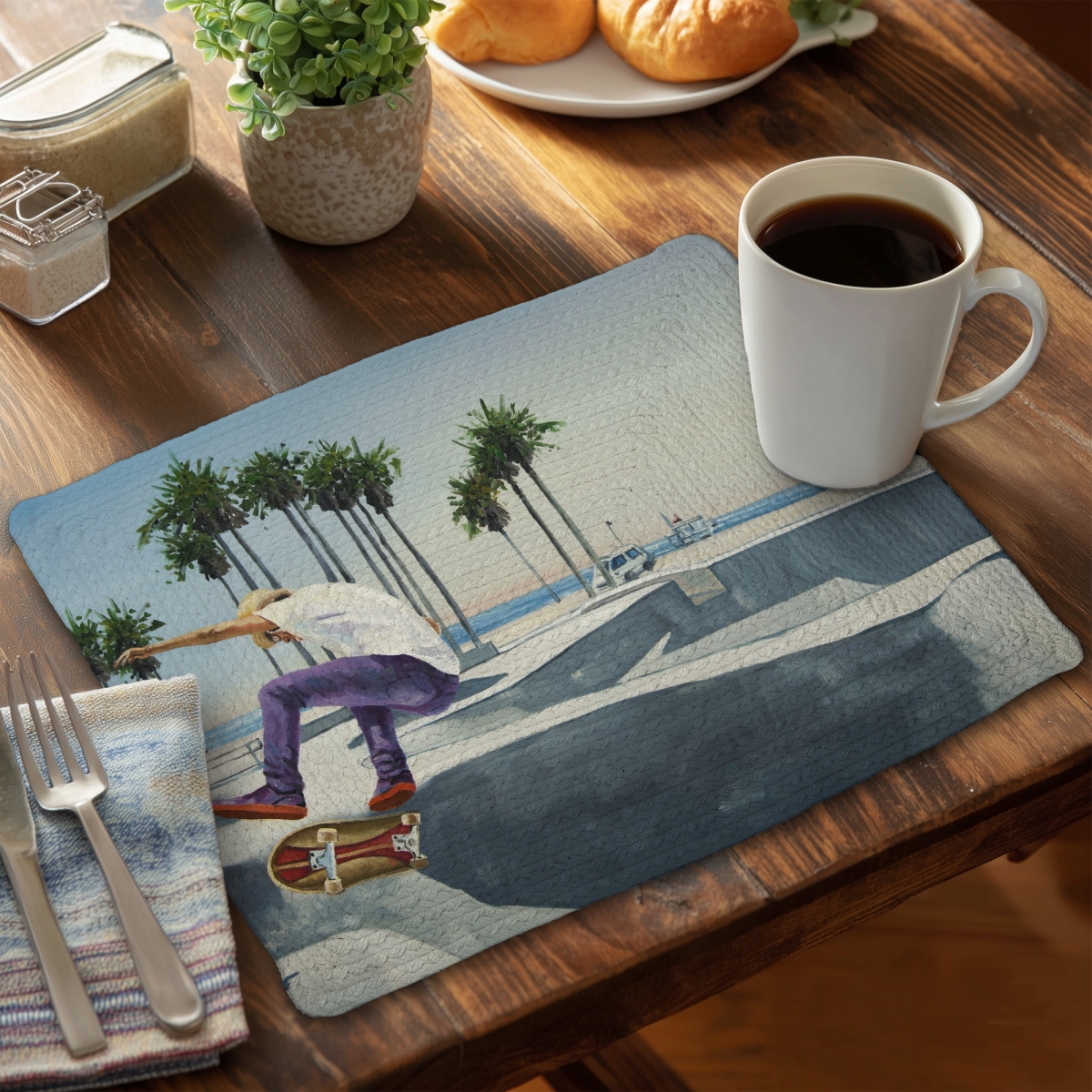 Picture of Begin Home Decor C6BP1418GQHLAR 14 x 18 in. Skate Park California Braided Polyester Placemat - Home Decor - Set of 6