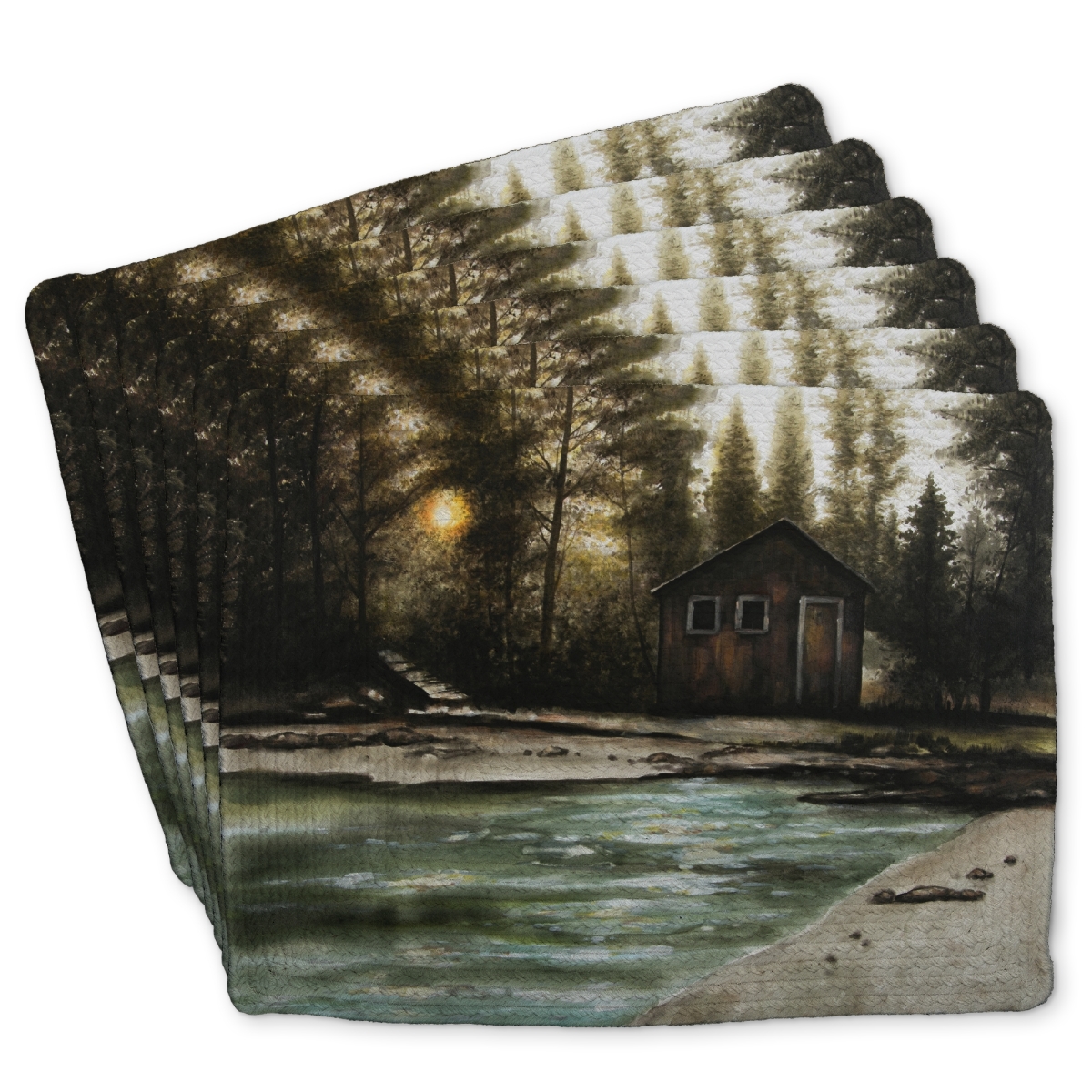 Picture of Begin Home Decor C6BP14183KR0JA 14 x 18 in. Cabin in the Forest - Braided Polyester Placemat for Home Decor - Set of 6