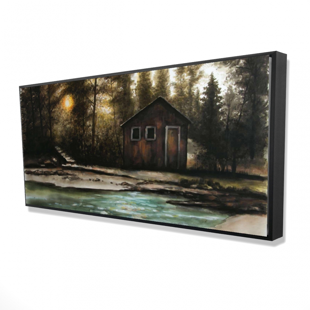 2081-2448-LA189 24 x 48 in. Cabin in the Forest - Rustic Framed Canvas for Home Decor