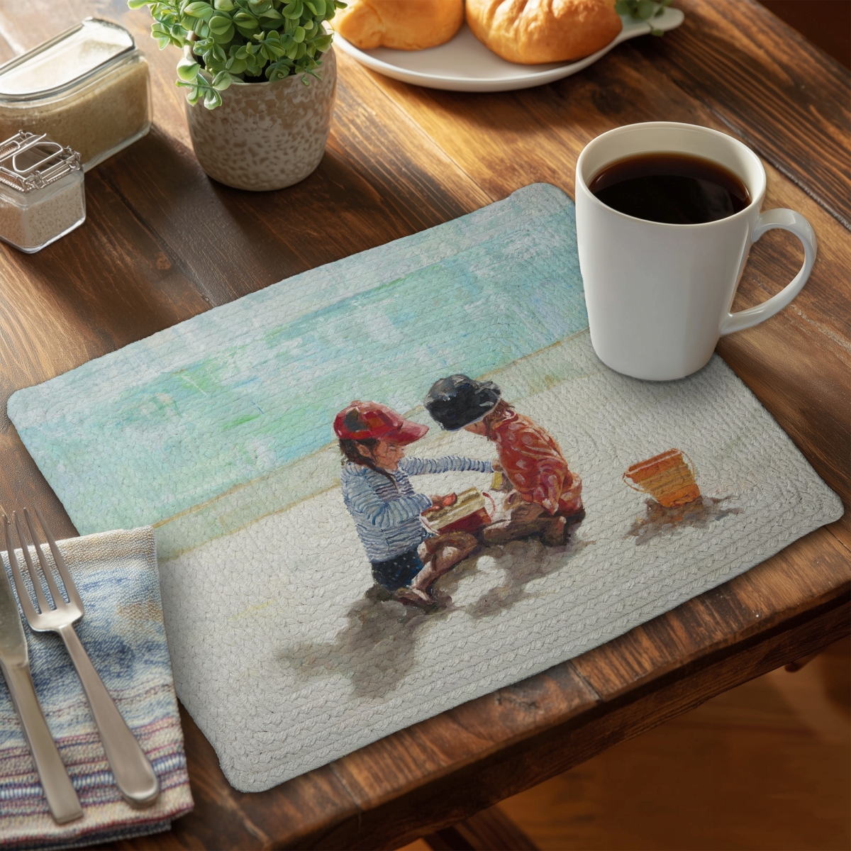 Picture of Begin Home Decor CBPM1418TSPSUU 14 x 18 in. Coastal Marine Bathroom Placemat - Little Girls At the Beach