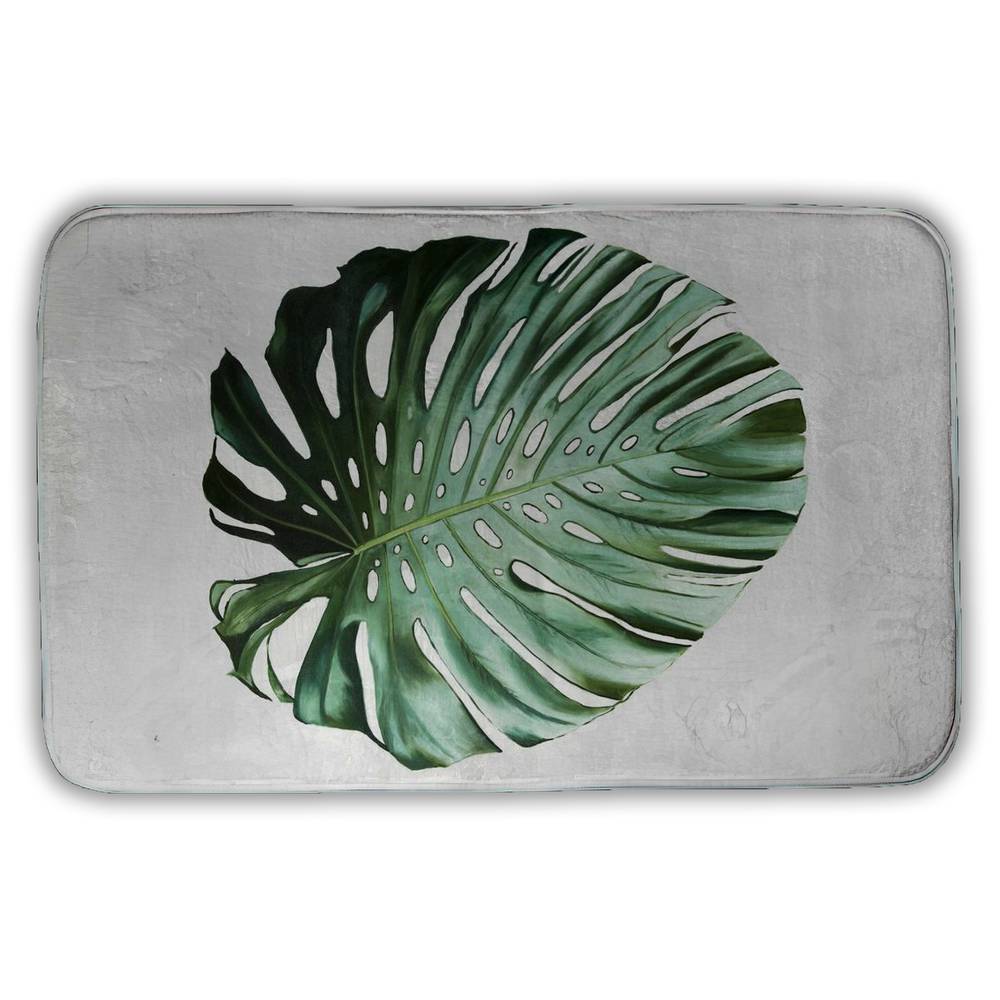 5930-3421-FL357 21 x 34 in. Monstera Leaf Botanical Green Bath Mat for Home Decor
