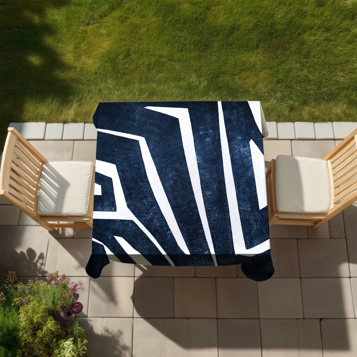 Picture of Begin Home Decor C1TC5858AU2KEV 58 x 58 in. Blue Labyrinth Tablecloth - Indoor & Outdoor Home Decor