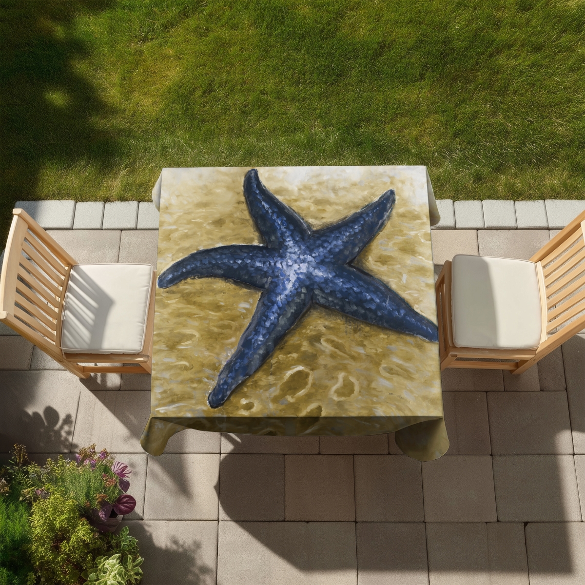 Picture of Begin Home Decor C1TC5858IIIEKR 58 x 58 in. Beautiful Starfish Beige Coastal Tablecloth - Indoor & Outdoor Decor