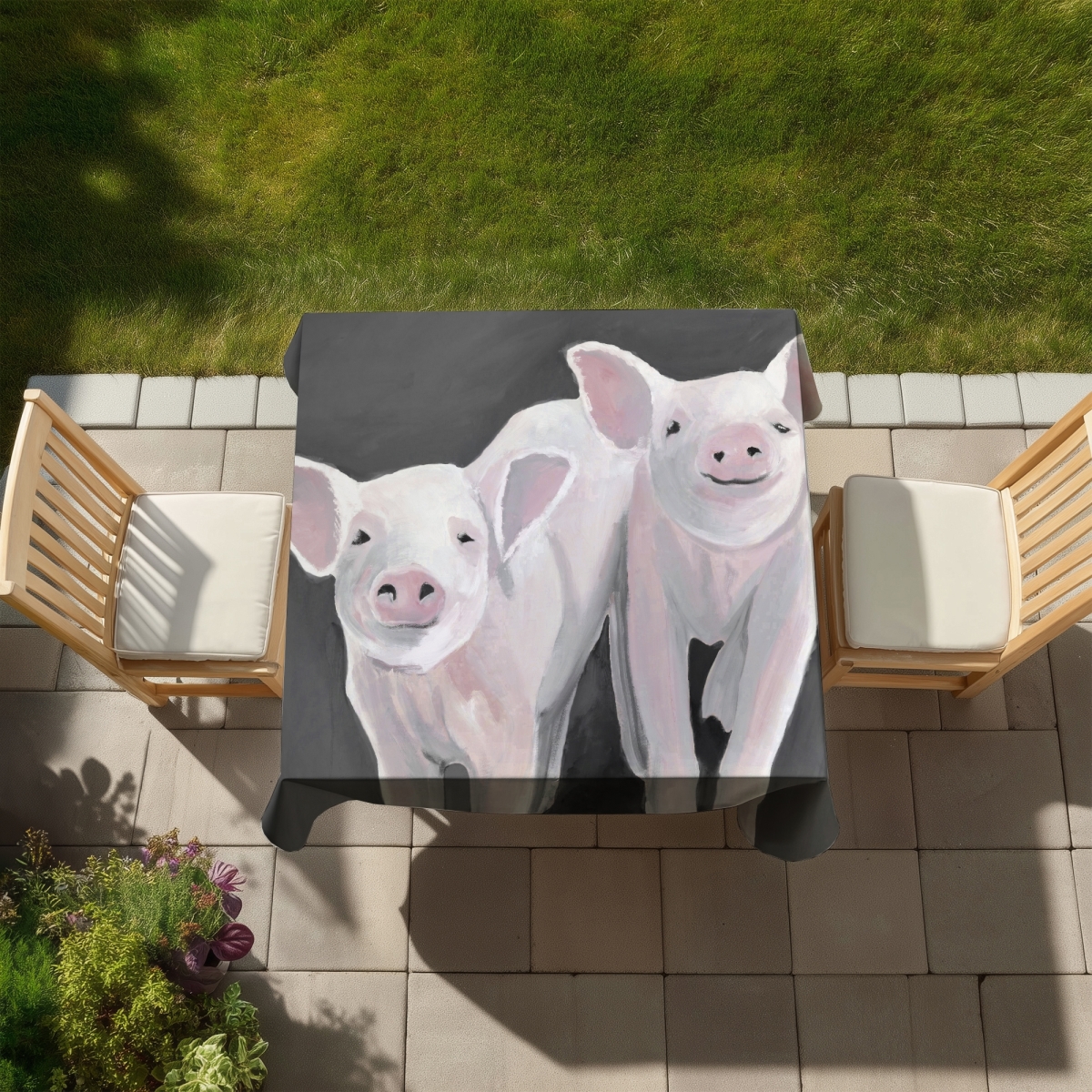 Picture of Begin Home Decor C1TC5858ID2JNJ 58 x 58 in. Rustic Two Little Piglets Tablecloth - Indoor & Outdoor Decor