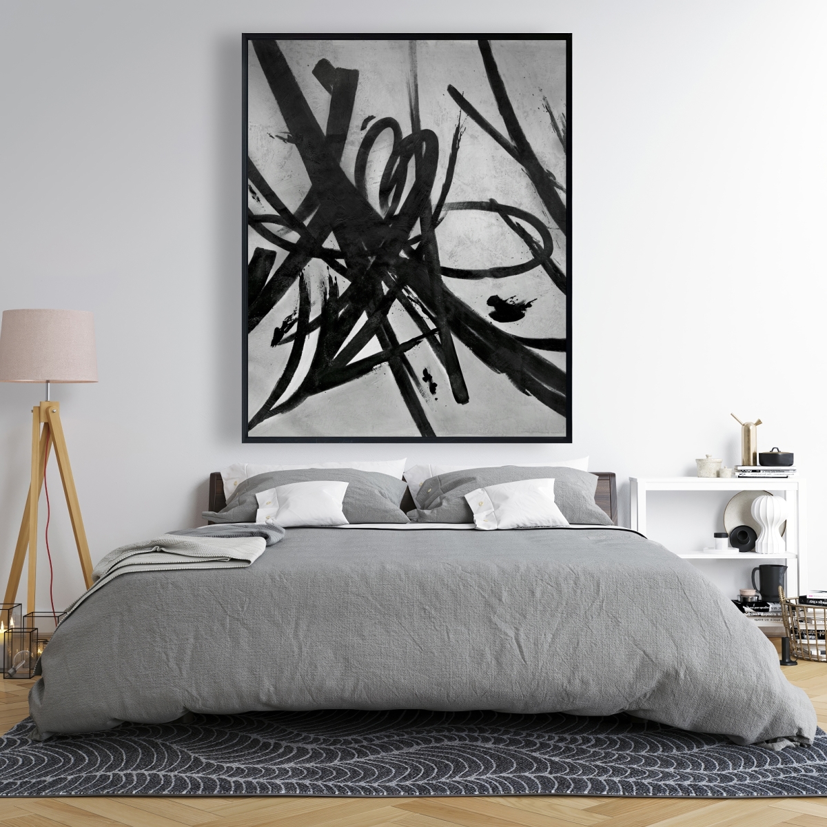 C1FC48606QPLZY 48 x 60 in. Circular Strokes - Black Framed Canvas - Modern Home Decor