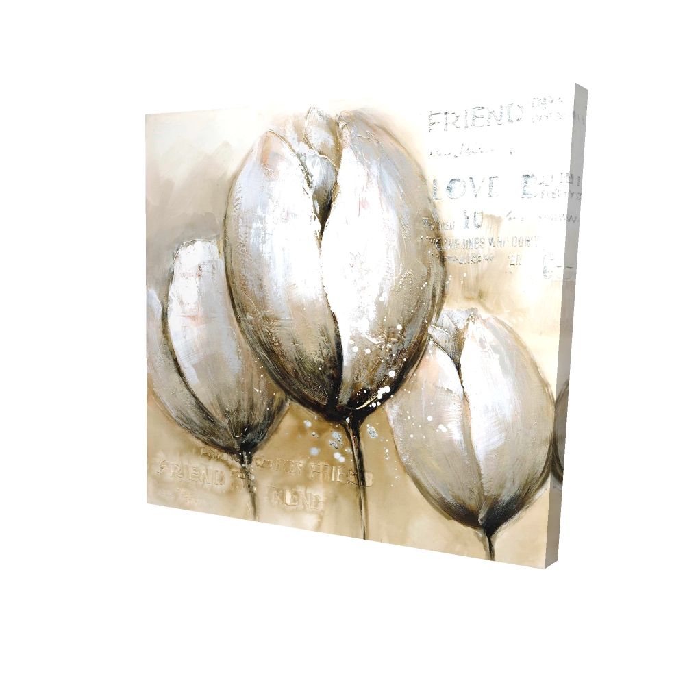 2080-3636-FL46 36 x 36 in. Three Tulips with Typography - Contemporary Canvas for Home Decor