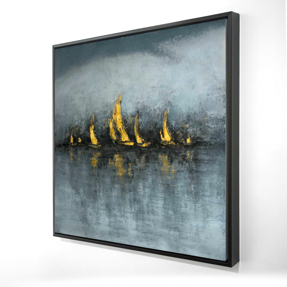 2081-2424-CO159 24 x 24 in. Set Sail - Contemporary Blue Abstract Framed Canvas Decor