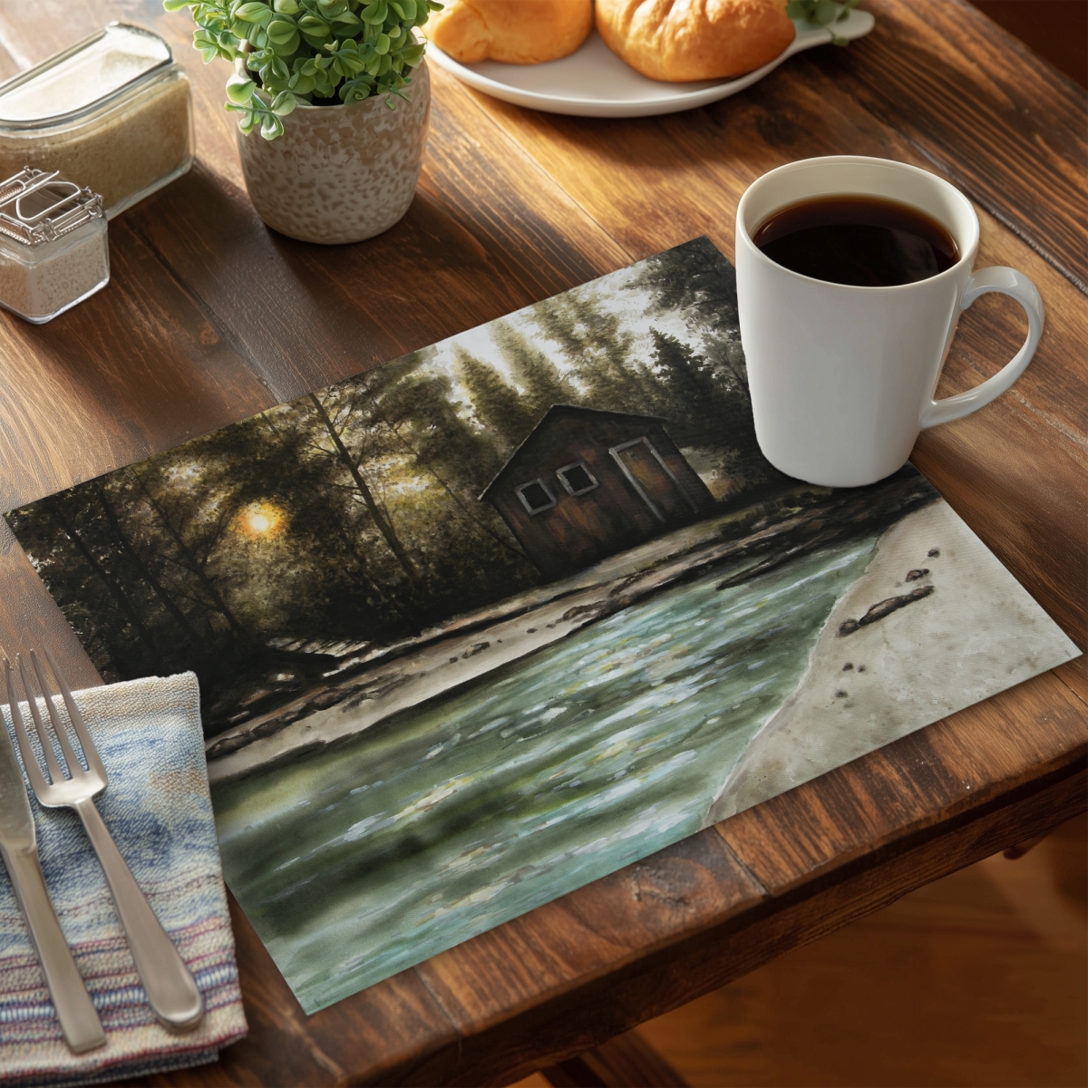 Picture of Begin Home Decor C4PP14183JKD75 14 x 18 in. Cabin in the Forest Polyester Placemat - Home Decor Accent - Set of 4
