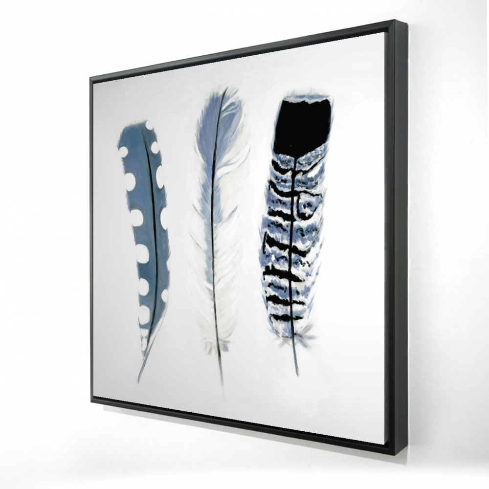 2081-3636-AN243 36 x 36 in. Delicate Blue Feathers - Bohemian Framed Canvas - Home Decor