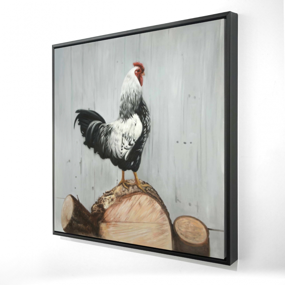 2081-3636-AN518 36 x 36 in. Wyandotte Rooster - Rustic Framed Canvas Kitchen Decor