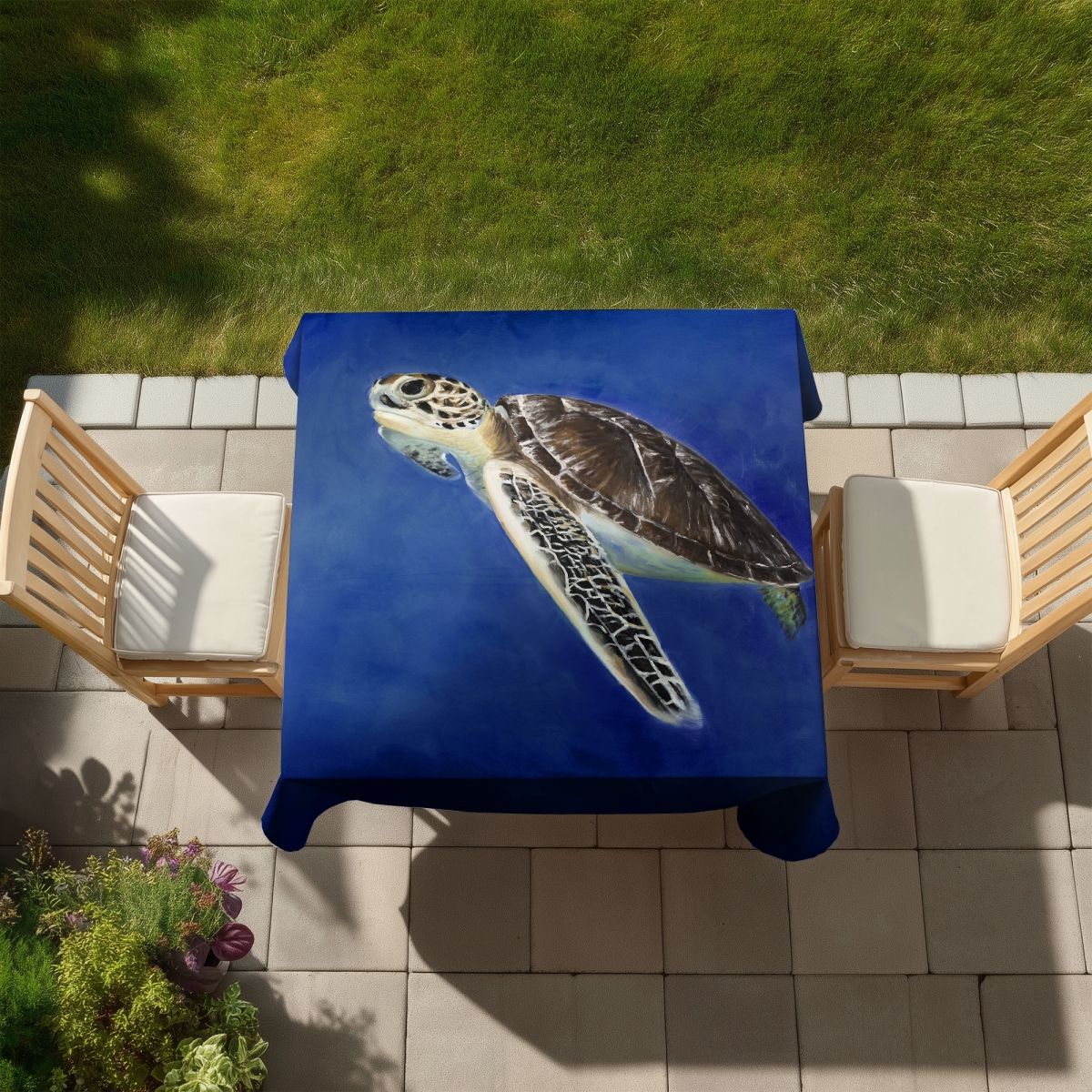 Picture of Begin Home Decor C1TC5858Z6XZVX 58 x 58 in. Beautiful Sea Turtle Tablecloth - Marine Decor Indoor & Outdoor